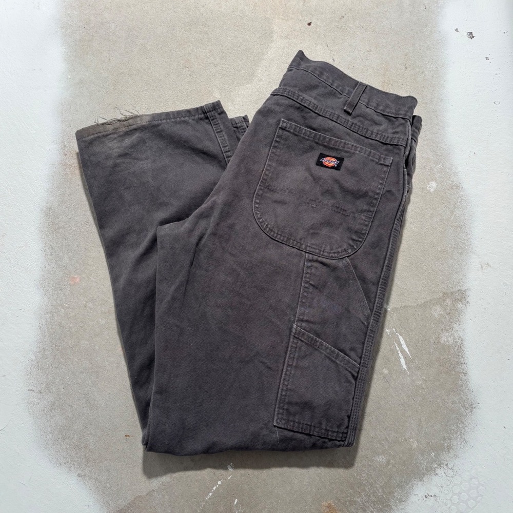 Dickies Mens 34x32 Gray Duck Canvas Carpenter Pants Relaxed Fit Utility Workwear